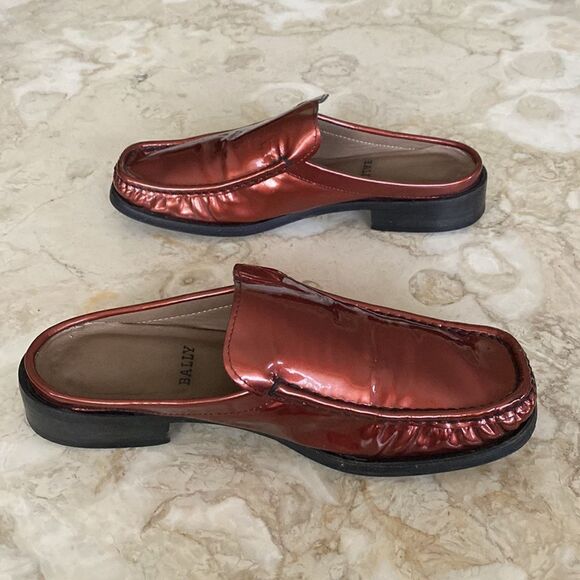 Bally Talky Mules Bronze Patent Leather Slip On Shoes Open Back - Picture 5 of 11